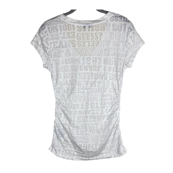 Guess Los Angeles 1981 Logo Sheer V Neck T Shirt White Womens Size Medium - Picture 2 of 10